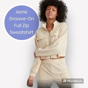 Nwt Aerie Vainilla Cream Groove On Velour Full Zip Sweatshirt Size XL